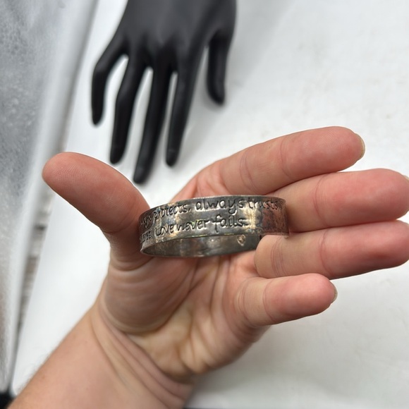 Silver Tone Engraved Bangle Bracelet Cuff Love Is Patient 1 Corinthians Verse - Picture 7 of 8